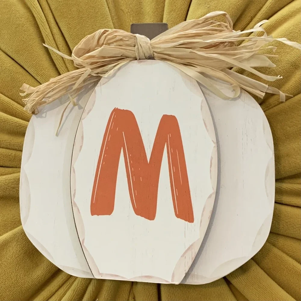 Harvest Pumpkin Wooden M Monogram Table Top Letter Holiday Events New Orange